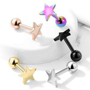 16G 1/4" flat top star tragus/cartilage